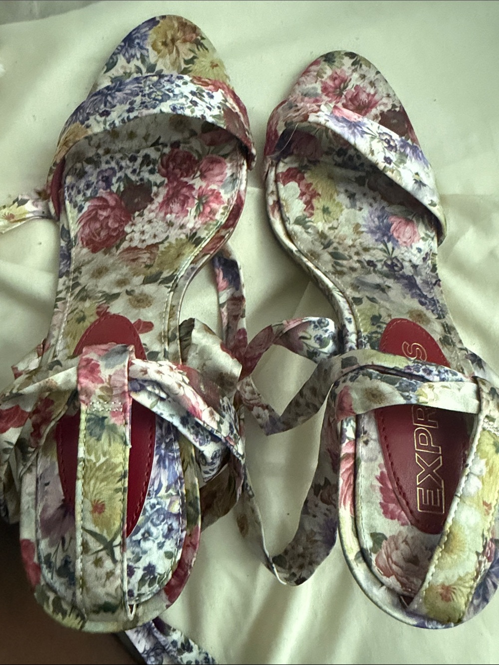 Express Floral Tie-Up Sandals - Multi (Pink, Purple, Yellow, Green)